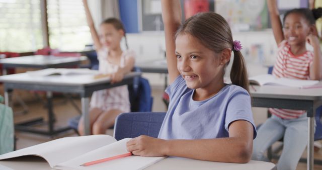 Group of Schoolchildren Enthusiastically Participating in Class - Download Free Stock Images Pikwizard.com