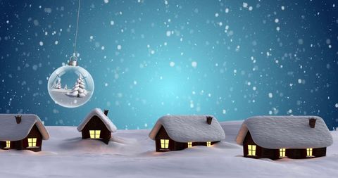 Snowy Winter Village with Christmas Bauble Hanging