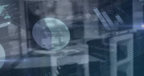 Futuristic Office with Digital Analytics Dashboard Visualization