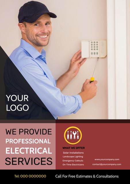 Smiling Electrician Providing Professional Electrical Services - Download Free Stock Templates Pikwizard.com