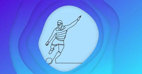 Abstract Illustration of Rugby Player Kicking Ball on Blue Background