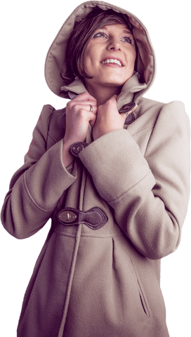 transparent cheerful woman in winter coat with hood outdoors - Download Free Stock Videos Pikwizard.com