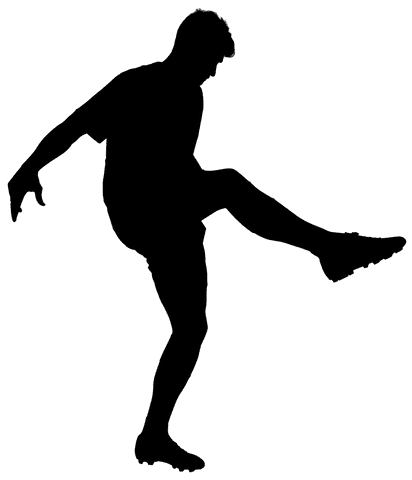 Transparent digital silhouette of football player kicking ball