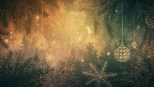 Elegant Holiday Background with Gold Bauble and Pine Branches