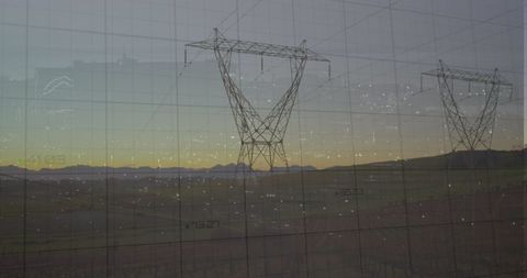 Composite of Electricity Pylons with Network Data Visualization - Download Free Stock Images Pikwizard.com