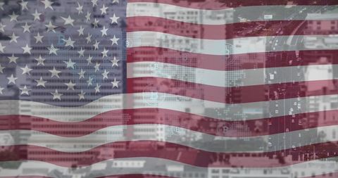American Flag Double Exposure with Urban Skyline and Traffic - Download Free Stock Images Pikwizard.com