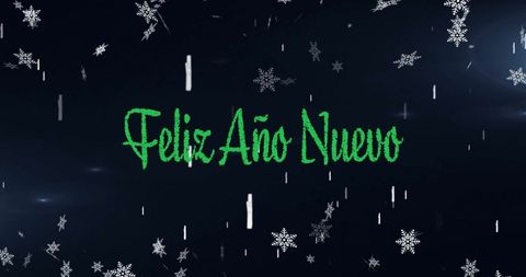 Feliz Año Nuevo Text with Snowflakes on Blue Background