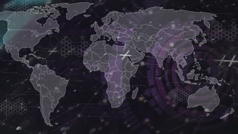 Digital Data Animation with World Map Overlay for Global Technology Concepts