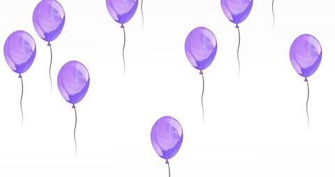 Floating purple balloons on clean white background for party, celebration and greeting design