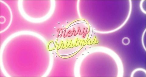 Glowing Merry Christmas Neon Greeting with Vibrant Light Rings and Bokeh Glow