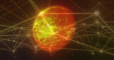 Digital Network Connections Surrounding Glowing Globe