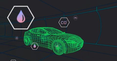 Futuristic Wireframe Car Model with Environmental Indicators