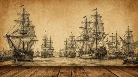 Historic british empire sailing ships illustration on gallery wall