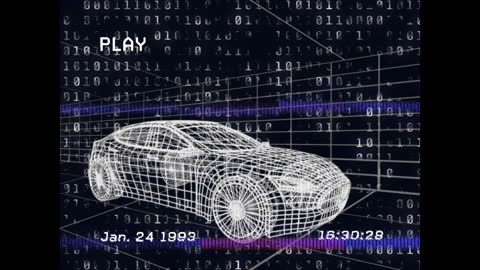 Futuristic Car Wireframe over Binary Code