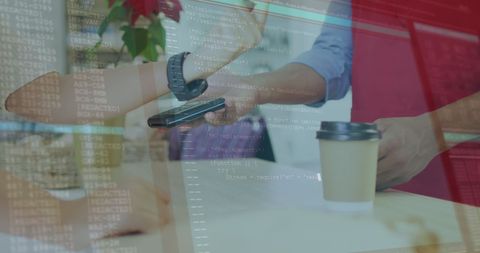 Digital payment with smartwatch technology in modern cafe