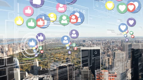 Digital Media Icons Overlay Urban Cityscape Concept