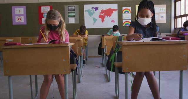 Children Wearing Masks Learning in Classroom - Download Free Stock Images Pikwizard.com