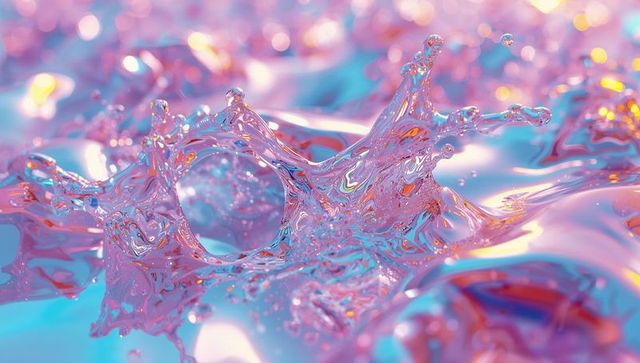 Iridescent Liquid Splash with Spherical Droplet and Reflections