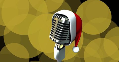 Retro Microphone with Santa Hat on Festive Stage