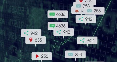 Digital dashboard with notifications and analytics icons