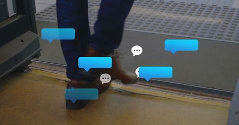 Urban commuter with chat bubbles representing modern connectivity