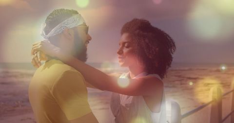 Romantic Moment Shared by Diversity Couple at Ocean Shore