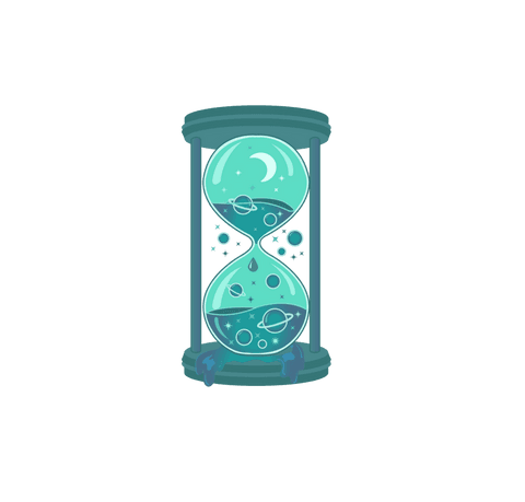 Cosmic hourglass illustration on transparent background