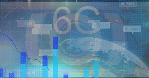 Futuristic 6G Technology Concept with Digital Earth and Data Visualization