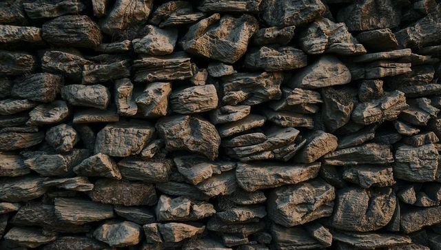 Dry-stacked stone wall showing layered rock textures, gaps and weathered masonry pattern