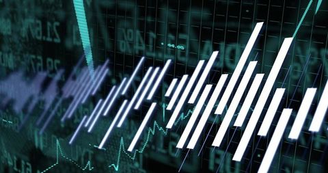 Neon Candlestick Chart Visualizing Market Growth, Trading Momentum, Financial Dashboard