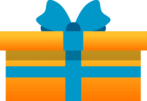 Gold gift box with blue ribbon on transparent background