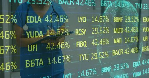 Healthcare Professional Analyzing Data with Futuristic Statistics Display