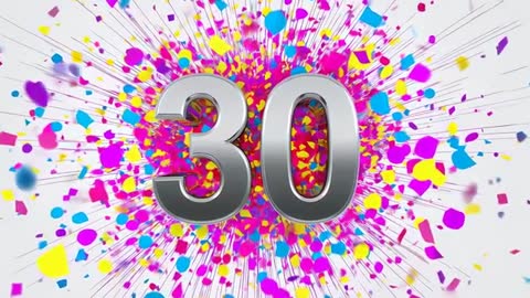 Confetti Exploding Around Metallic 3D Number 30 Celebrating Milestone