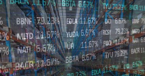 Stock Market Data Overlapping Empty Warehouse Interior - Download Free Stock Images Pikwizard.com