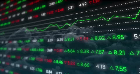 Dynamic Stock Market Data Overlay on Cloudy Background