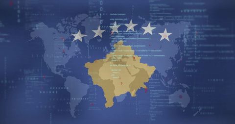 Kosovo Flag Over Digital World Map Landscape - Download Free Stock Images Pikwizard.com