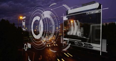 Futuristic Holographic Interface Over City Road at Dusk