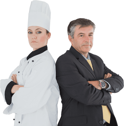 Professional Chef and Businessman Standing Back to Back Transparent Background - Download Free Stock Videos Pikwizard.com
