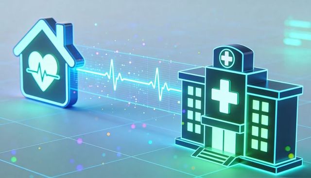 Connecting home heart monitoring to hospital via neon ecg line telemedicine remote care