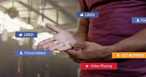 Man Receiving Social Media Notifications at Gym Concept