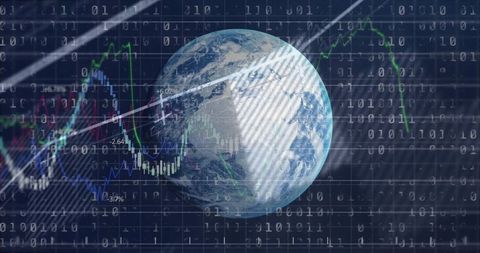 Futuristic earth digital sphere with market trends
