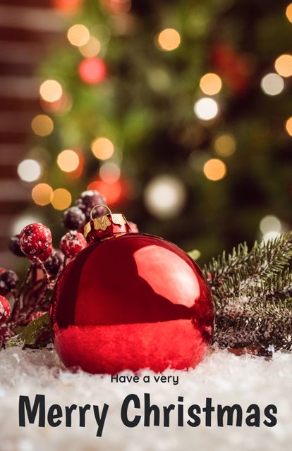 Festive Red Ornament with Bokeh Lights Background for Merry Christmas Greeting - Download Free Stock Templates Pikwizard.com