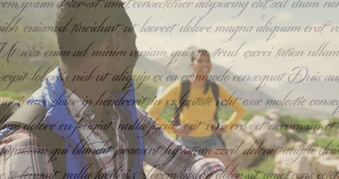 Diverse Couple Hiking with Independence Weekend Theme