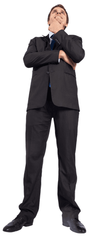 Caucasian Businessman in Suit Looking Up with Transparent Background