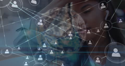 Connected World Concept Overlay on Woman with Smartphone