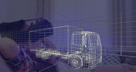 Woman exploring truck design using virtual reality at home