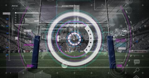 Digital interface analyzing active sports stadium scene