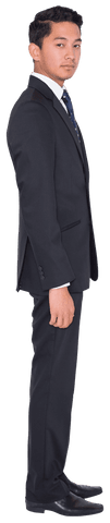 Transparent side view of businessman in formal suit standing