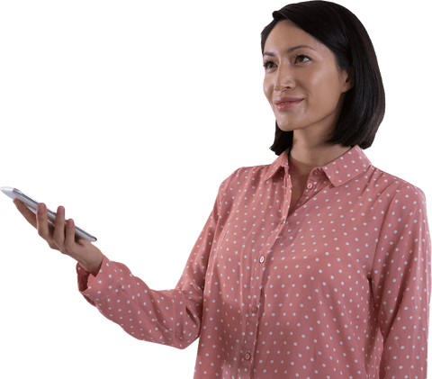Asian Businesswoman Holding Digital Tablet Transparent Background