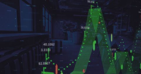 Digital Financial Data Overlay on Modern Office Interior - Download Free Stock Images Pikwizard.com